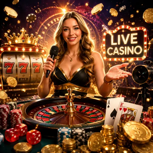 Salão de cassino ao vivo com mesas de roleta e blackjack em estúdio